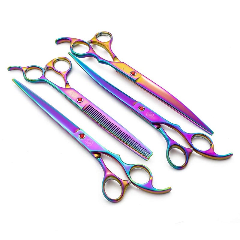 Moontay Professional 8.0" Dog Grooming Scissors Set, 4-pieces Straight, Upward Curved, Downward Curved, Thinning/Blending Shears for Dog, Cat and Pets, JP Stainless Steel, Multicolour - Image 3